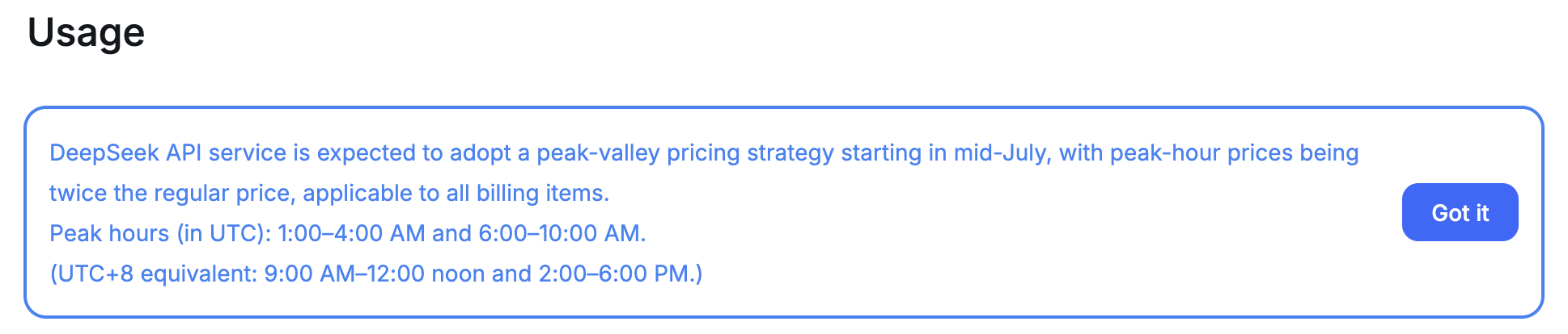 DeepSeek new pricing announcement — peak hours × 2, effective July 15, 2026