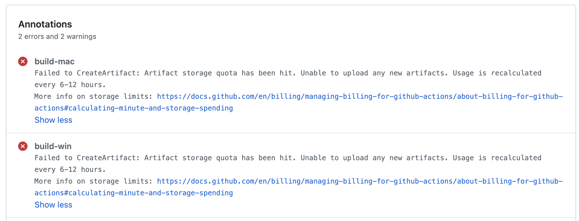 GitHub Actions 存储配额超限报错