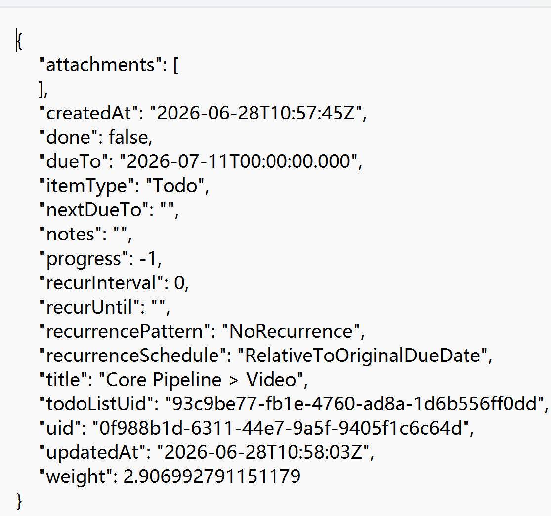 OpenTodoList 单条任务 JSON 详情，展示结构化字段